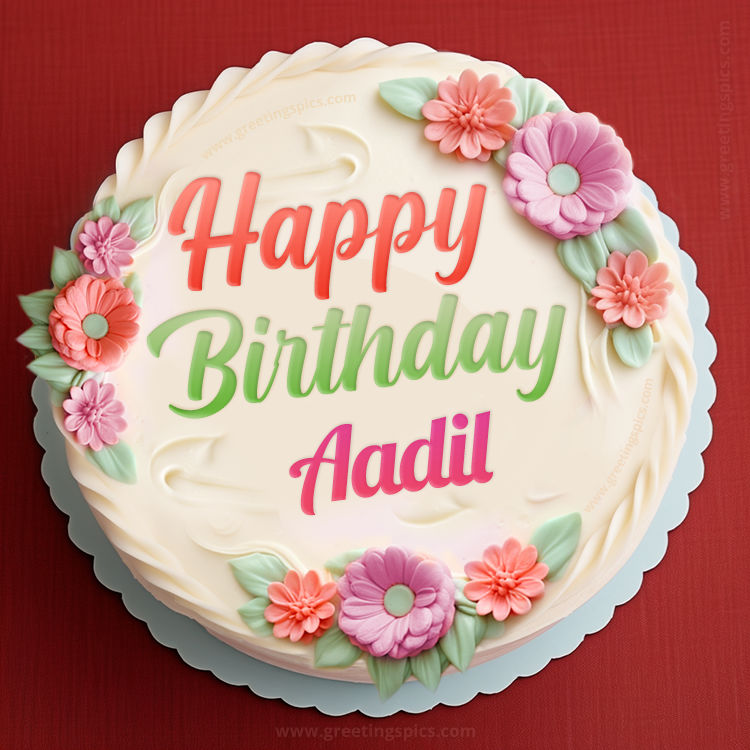 Happy Birthday Aadil Cake Image With Name (square shape image)