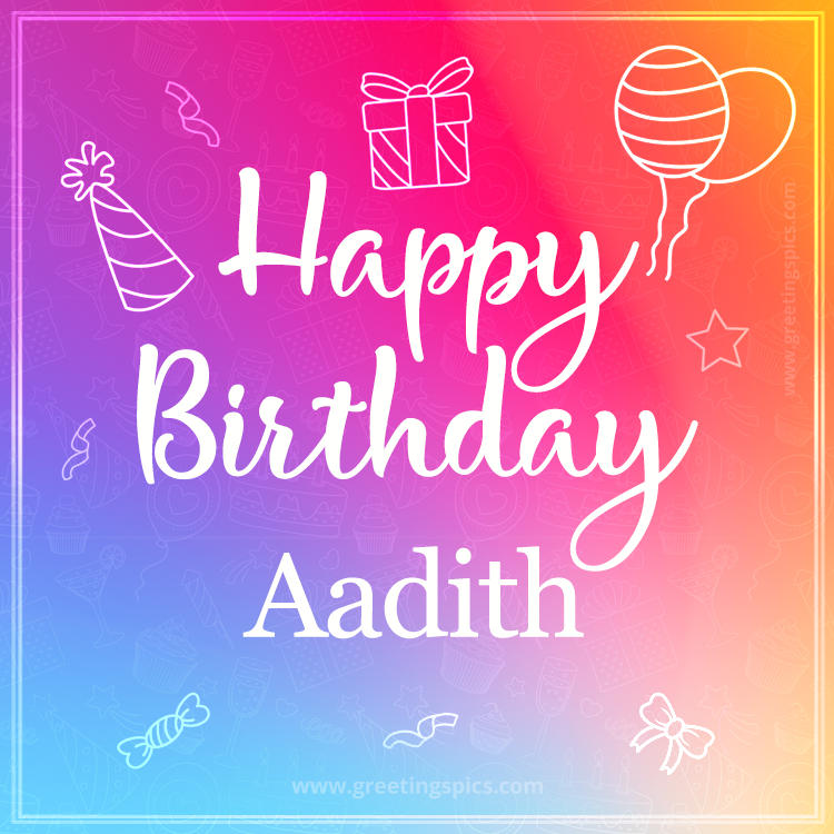 Colorful Happy Birthday Card For Aadith (square shape image)