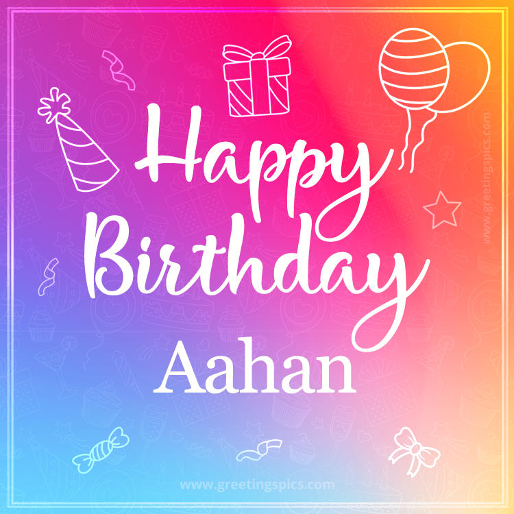 Colorful Happy Birthday Card For Aahan (square shape image)