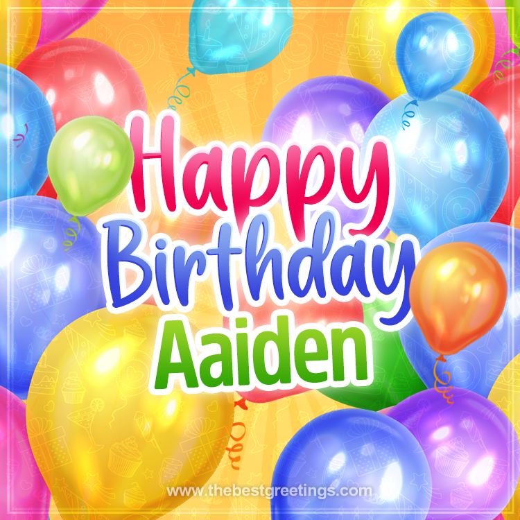 Happy Birthday Aaiden Image with colorful balloons (square shape image)