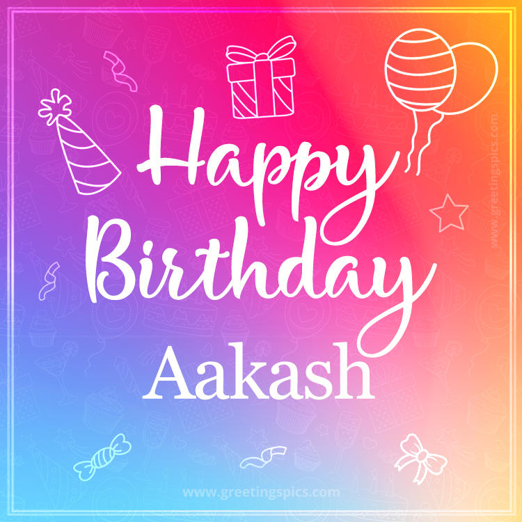 Colorful Happy Birthday Card For Aakash (square shape image)