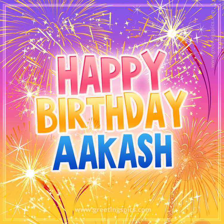 Happy Birthday Aakash Picture with fireworks (square shape image)