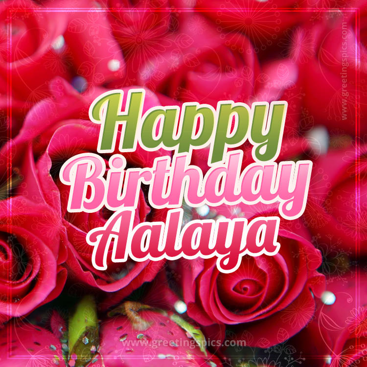 Happy Birthday Aalaya beautiful Image with red roses (square shape image)