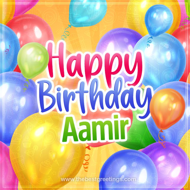 Happy Birthday Aamir Image with colorful balloons (square shape image)