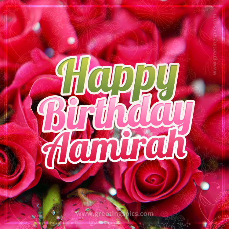 Happy Birthday Aamirah beautiful Image with red roses (square shape image)