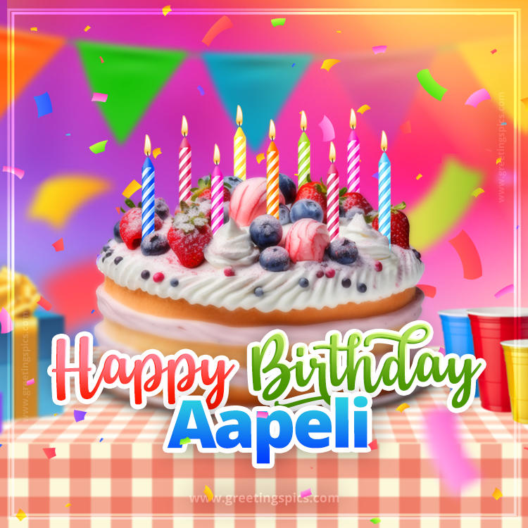 Happy Birthday Aapeli Colorful Image with fruit cake and candles (square shape image)