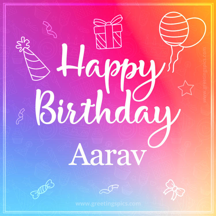 Colorful Happy Birthday Card For Aarav (square shape image)