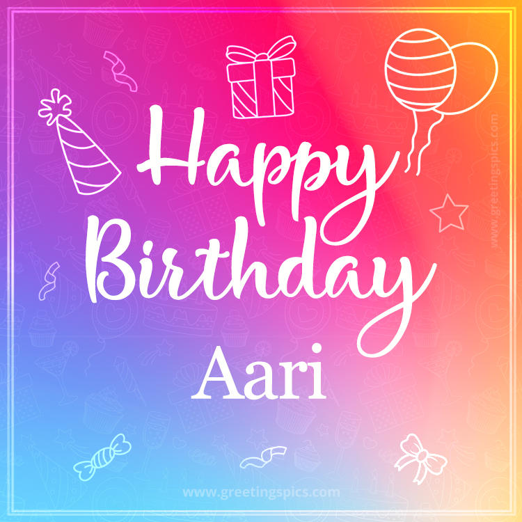 Colorful Happy Birthday Card For Aari (square shape image)