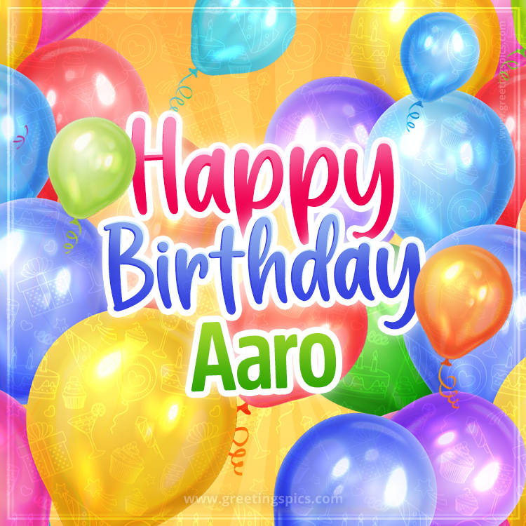 Happy Birthday Aaro Image with colorful balloons (square shape image)