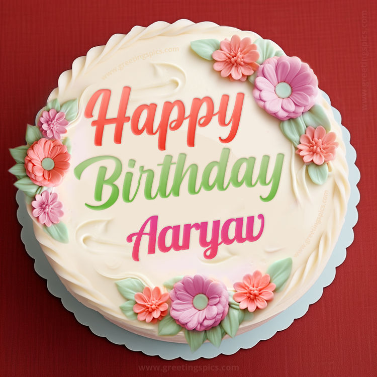 Happy Birthday Aaryav Cake Image With Name (square shape image)