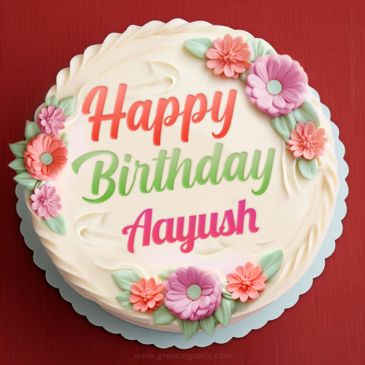 Happy Birthday Aayush Cake Image With Name (square shape image)