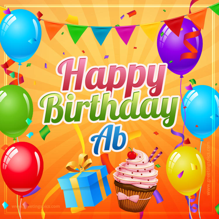 Happy Birthday Ab eCard with gift box and cupcake (square shape image)