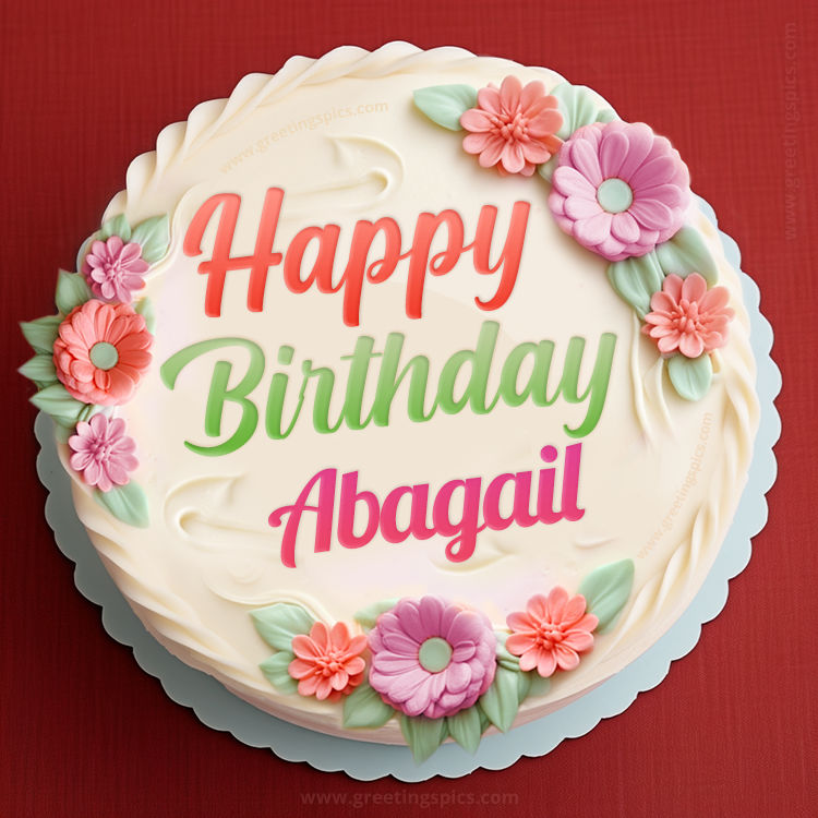 Happy Birthday Abagail Cake Image With Name (square shape image)