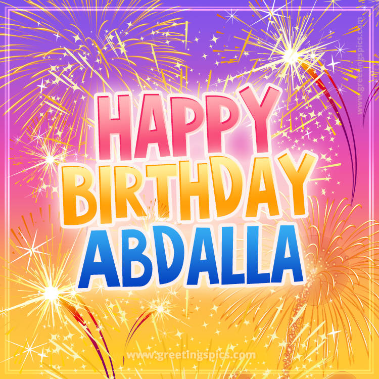 Happy Birthday Abdalla Picture with fireworks (square shape image)