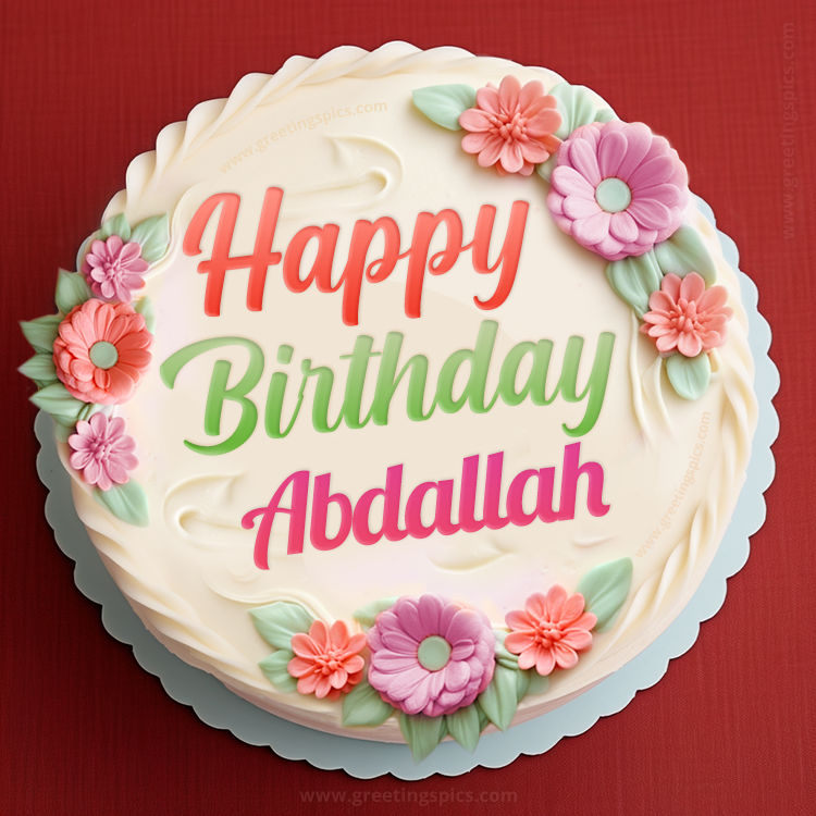 Happy Birthday Abdallah Cake Image With Name (square shape image)