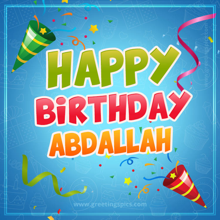 Happy Birthday Abdallah picture with confetti and party poppers (square shape image)