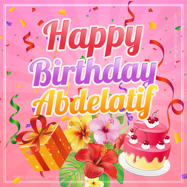 Beautiful Birthday Card for Abdelatif with pink background (square shape image)