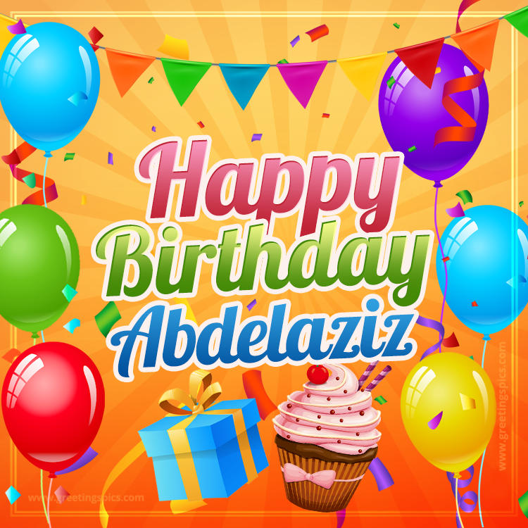 Happy Birthday Abdelaziz eCard with gift box and cupcake (square shape image)