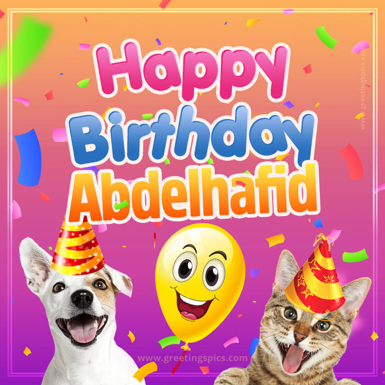 Happy Birthday Abdelhafid Funny Image with cat and dog (square shape image)