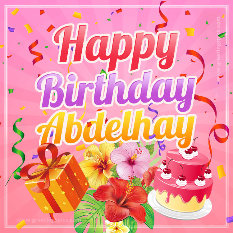 Beautiful Birthday Card for Abdelhay with pink background (square shape image)