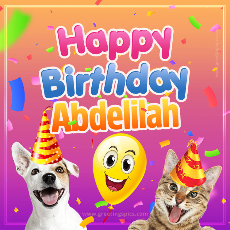 Happy Birthday Abdelilah Funny Image with cat and dog (square shape image)