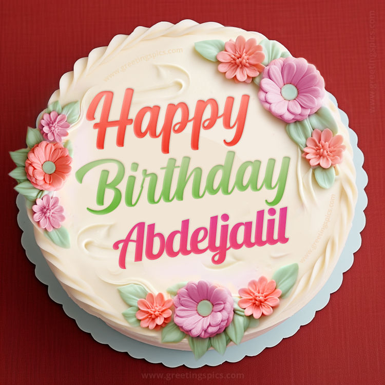 Happy Birthday Abdeljalil Cake Image With Name (square shape image)