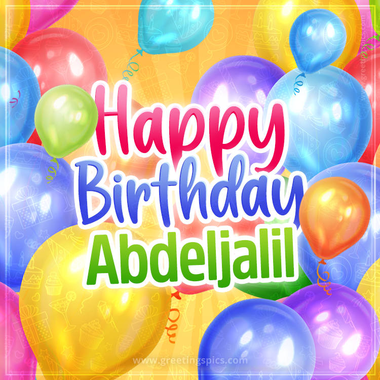 Happy Birthday Abdeljalil Image with colorful balloons (square shape image)