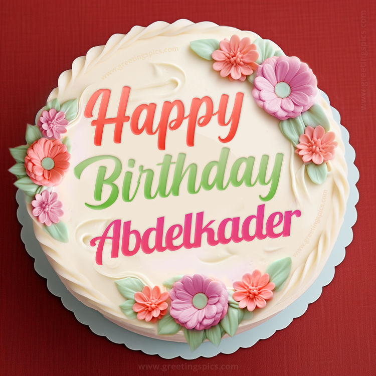 Happy Birthday Abdelkader Cake Image With Name (square shape image)