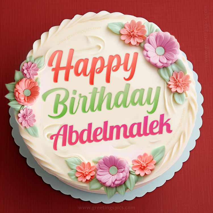 Happy Birthday Abdelmalek Cake Image With Name (square shape image)