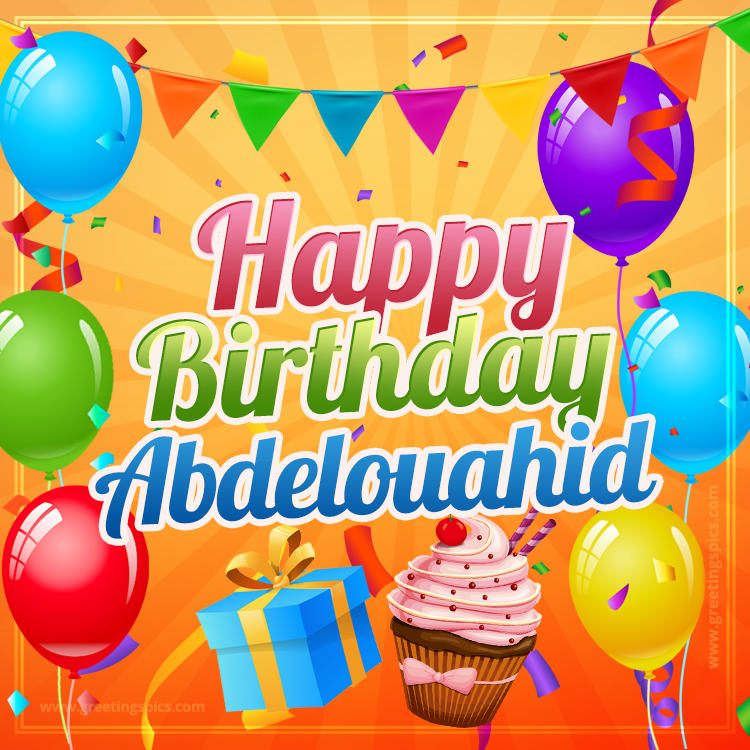 Happy Birthday Abdelouahid eCard with gift box and cupcake (square shape image)