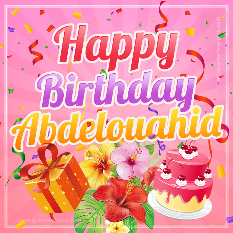 Beautiful Birthday Card for Abdelouahid with pink background (square shape image)