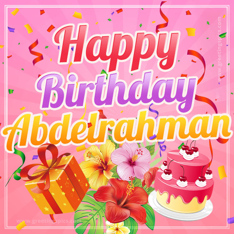 Beautiful Birthday Card for Abdelrahman with pink background (square shape image)