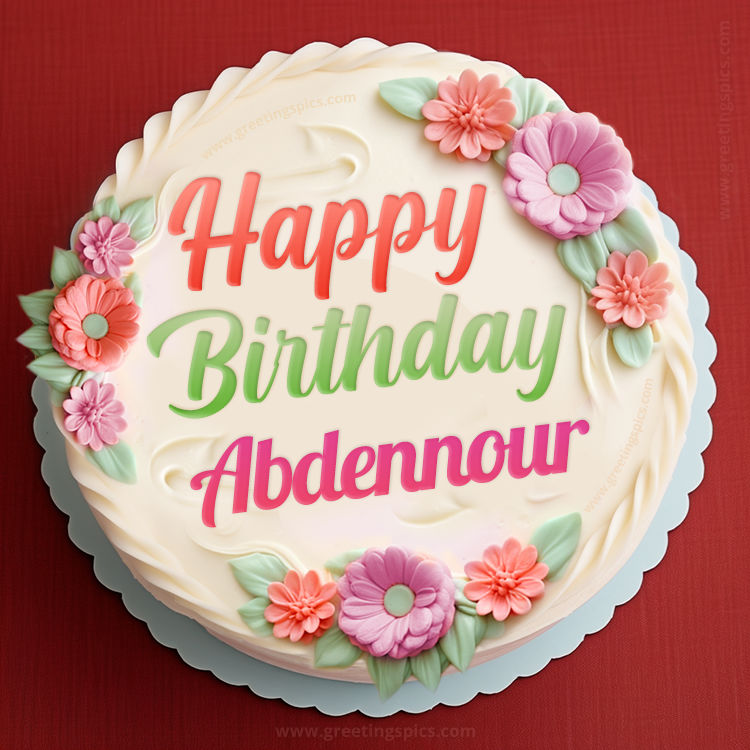 Happy Birthday Abdennour Cake Image With Name (square shape image)