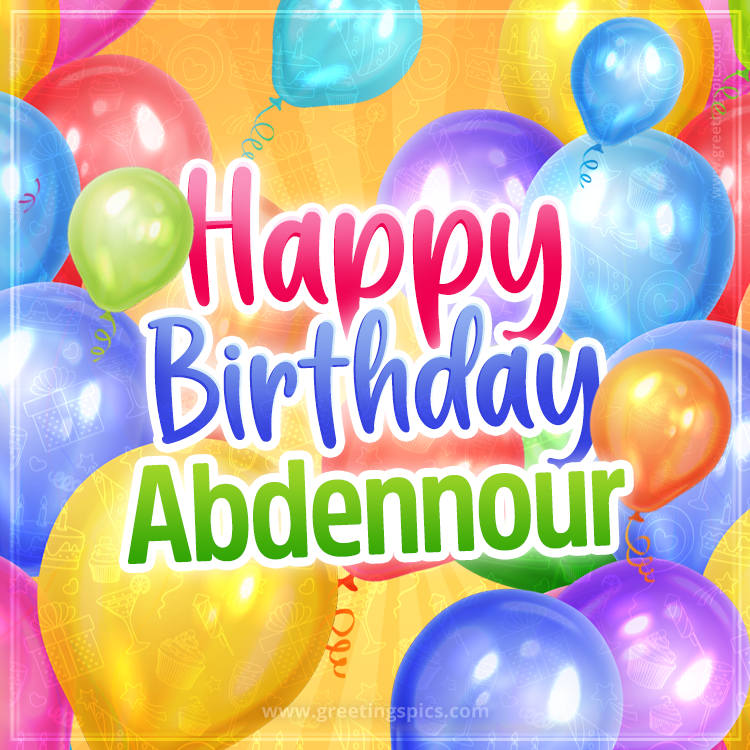 Happy Birthday Abdennour Image with colorful balloons (square shape image)