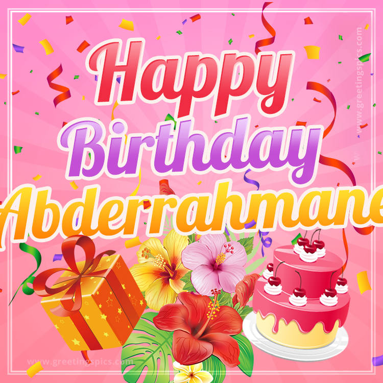 Beautiful Birthday Card for Abderrahmane with pink background (square shape image)