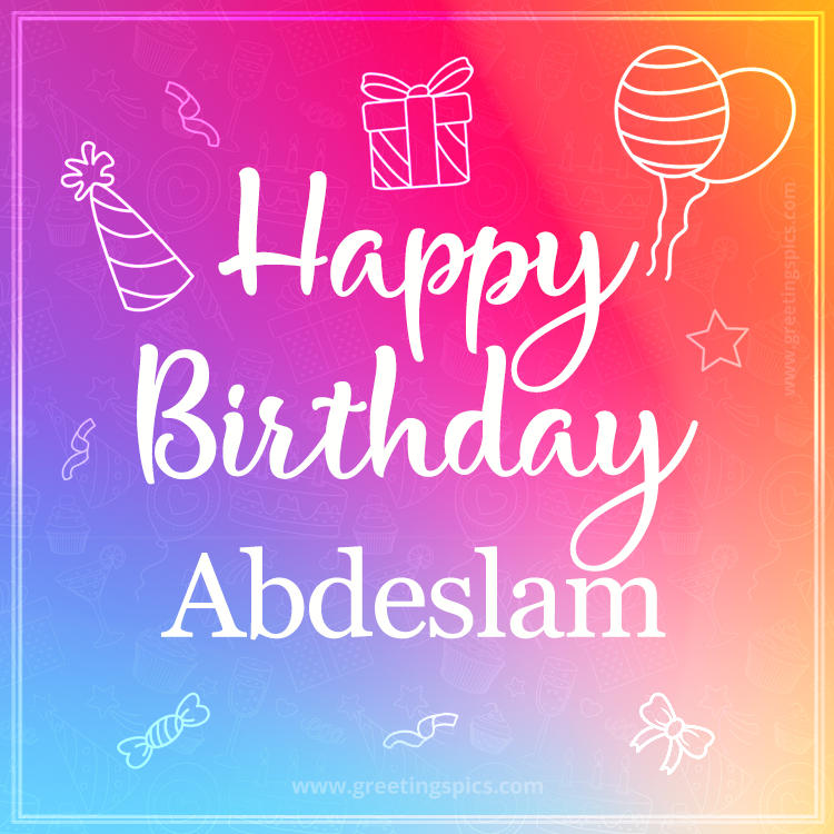 Colorful Happy Birthday Card For Abdeslam (square shape image)