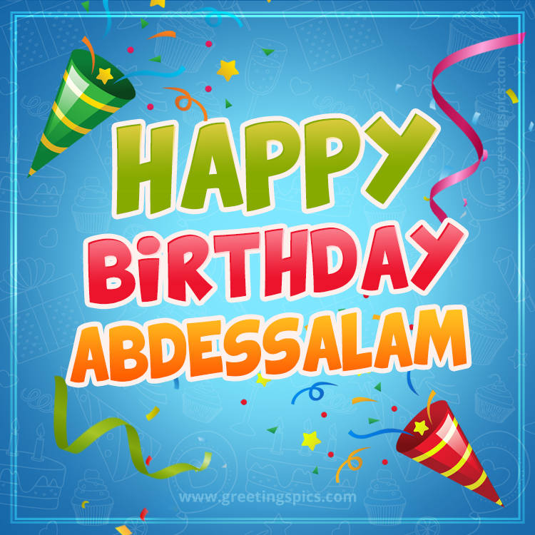 Happy Birthday Abdessalam picture with confetti and party poppers (square shape image)