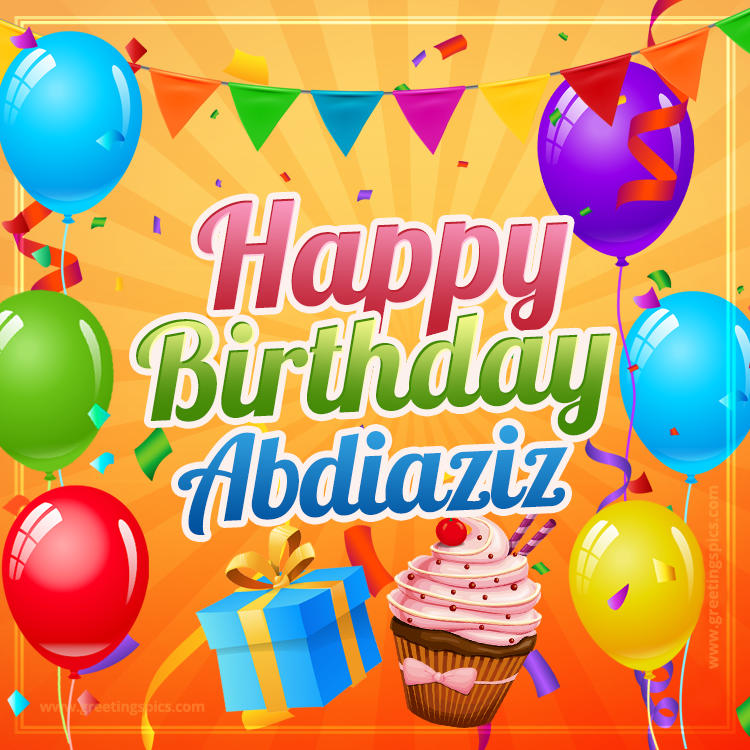 Happy Birthday Abdiaziz eCard with gift box and cupcake (square shape image)