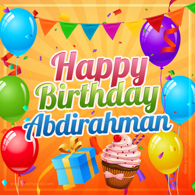 Happy Birthday Abdirahman eCard with gift box and cupcake (square shape image)