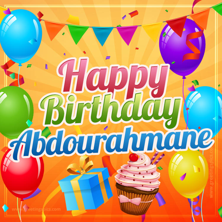 Happy Birthday Abdourahmane eCard with gift box and cupcake (square shape image)