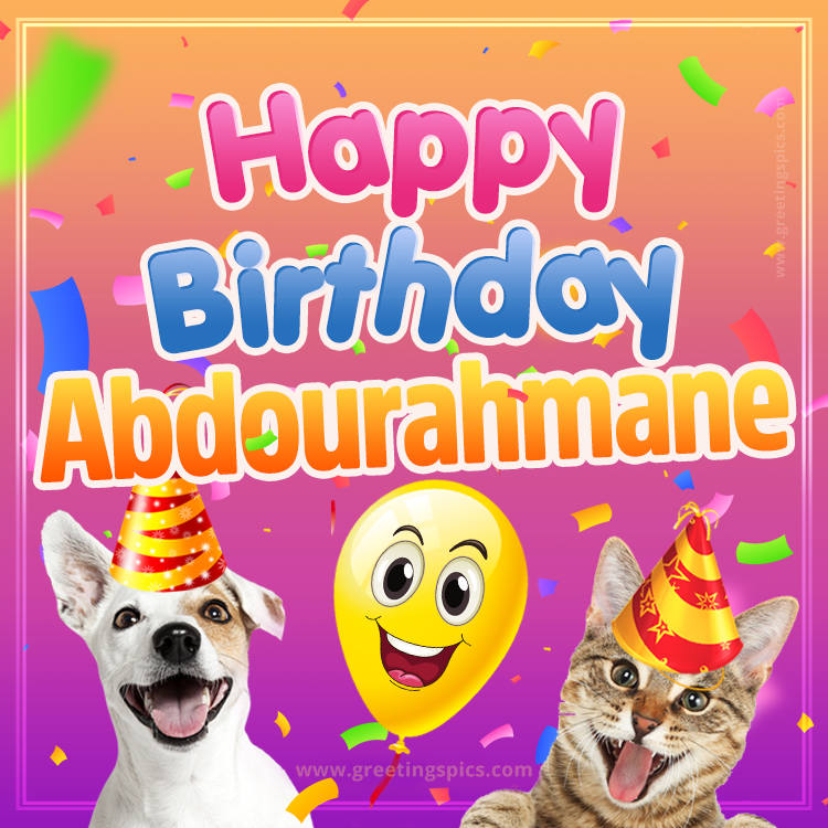 Happy Birthday Abdourahmane Funny Image with cat and dog (square shape image)