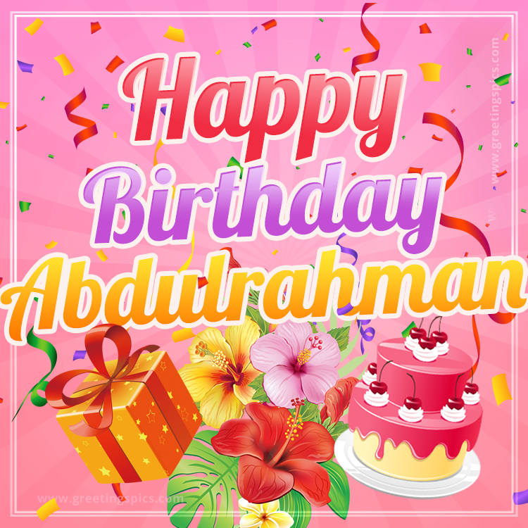 Beautiful Birthday Card for Abdulrahman with pink background (square shape image)