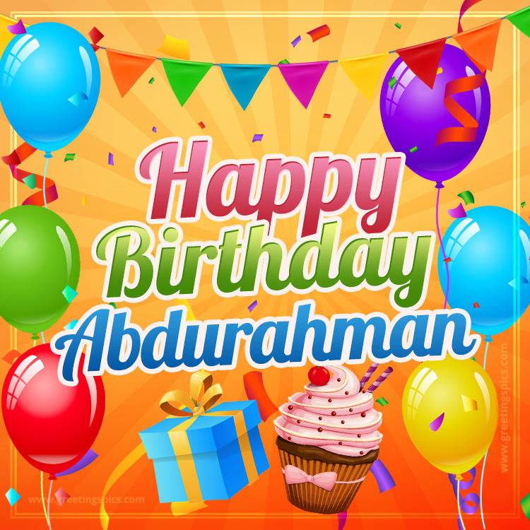 Happy Birthday Abdurahman eCard with gift box and cupcake (square shape image)