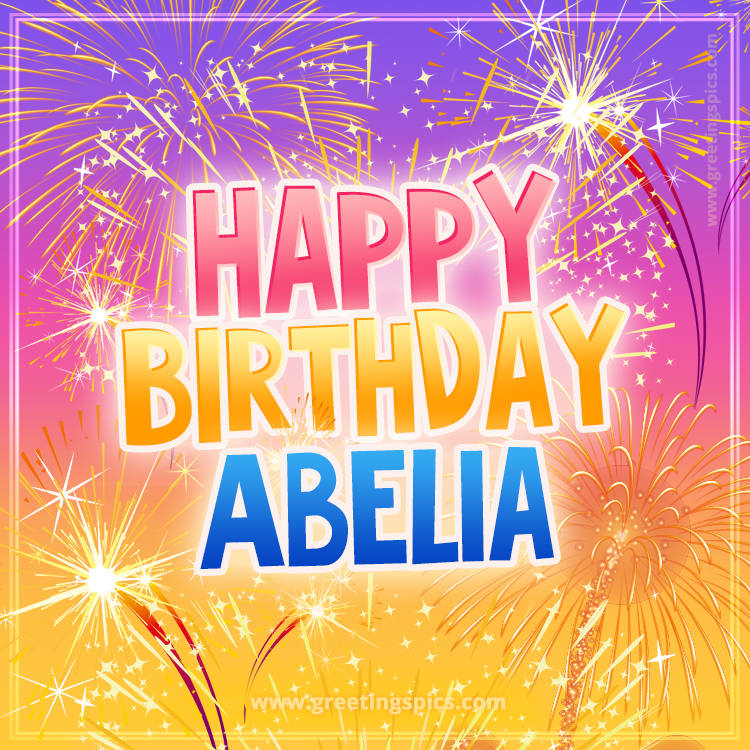 Happy Birthday Abelia Picture with fireworks (square shape image)