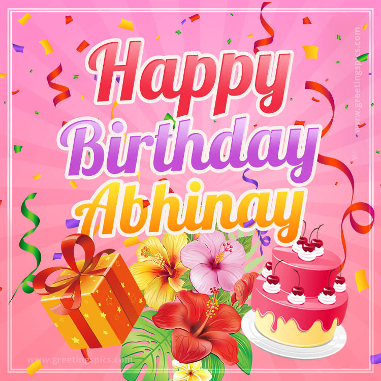 Beautiful Birthday Card for Abhinay with pink background (square shape image)