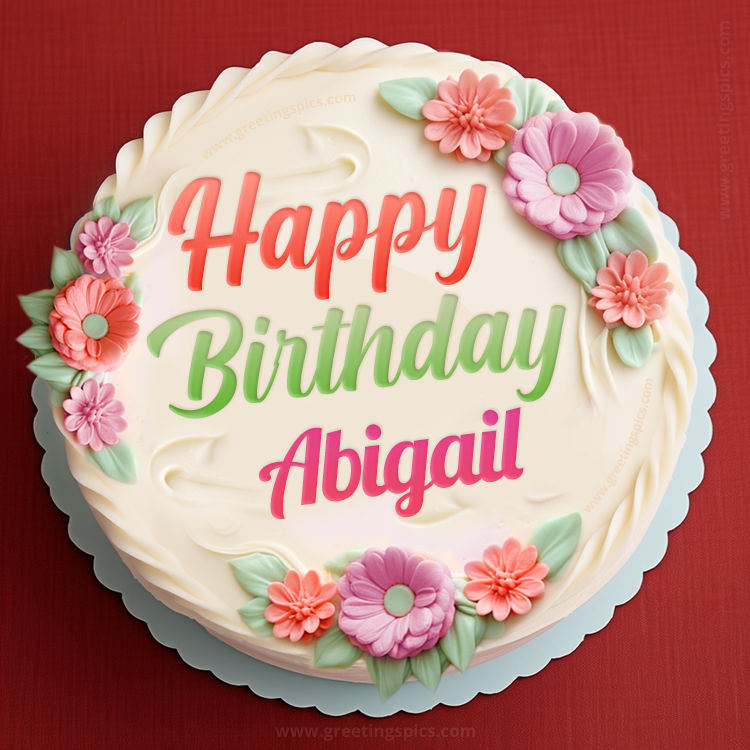 Happy Birthday Abigail Cake Image With Name (square shape image)