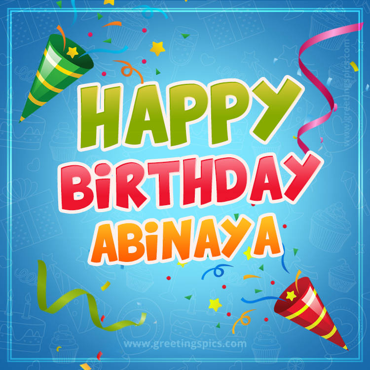 Happy Birthday Abinaya picture with confetti and party poppers (square shape image)