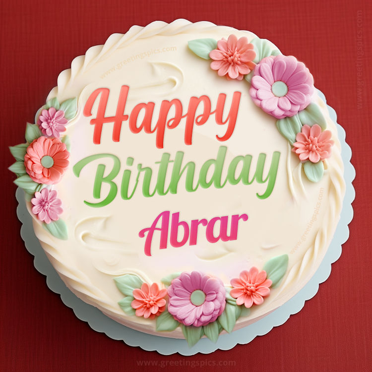 Happy Birthday Abrar Cake Image With Name (square shape image)