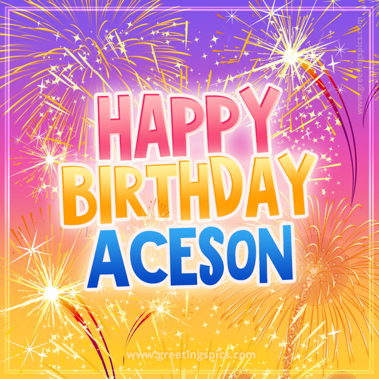 Happy Birthday Aceson Picture with fireworks (square shape image)