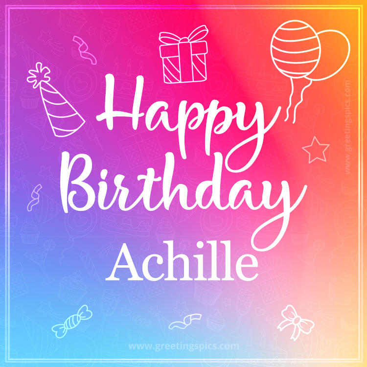 Colorful Happy Birthday Card For Achille (square shape image)